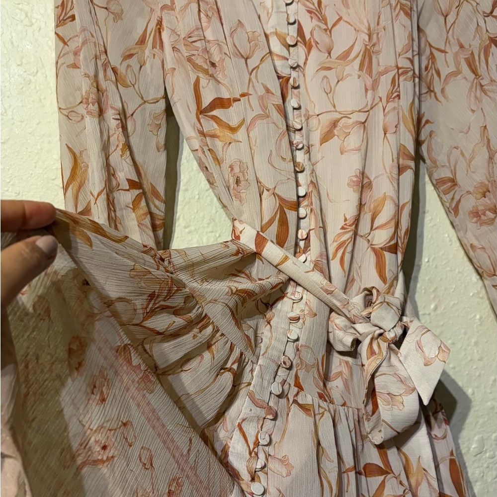 Women's Long Sleeve Floral Tie-Waist Dress in Blush Pink